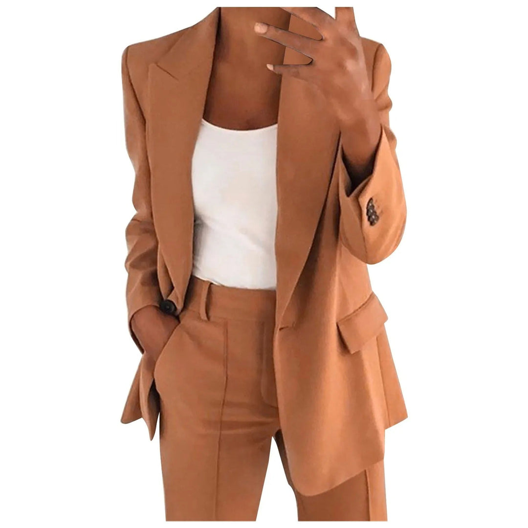 Tailleur Femme 2 Pièces avec Blazer Ajusté et Pantalon Fuselé Taille Haute