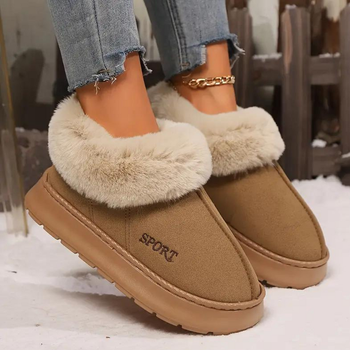 Chaussons Mules Doublés Fourrure à Semelle Épaisse pour Femme