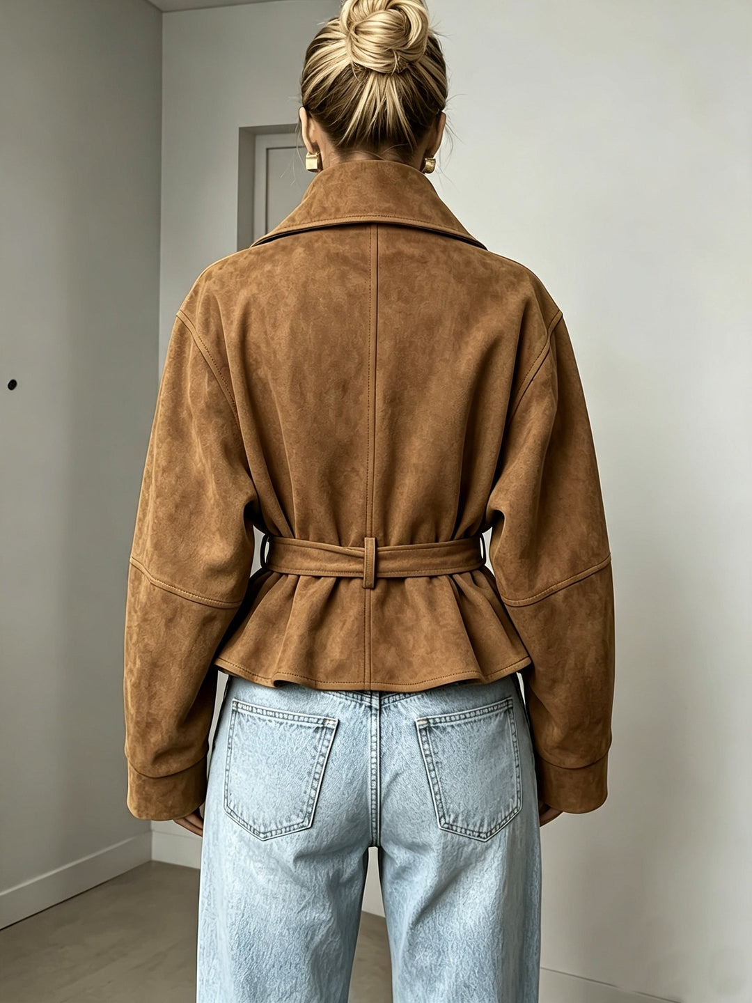 Veste Femme Ceinturée Col Revers Manches Longues