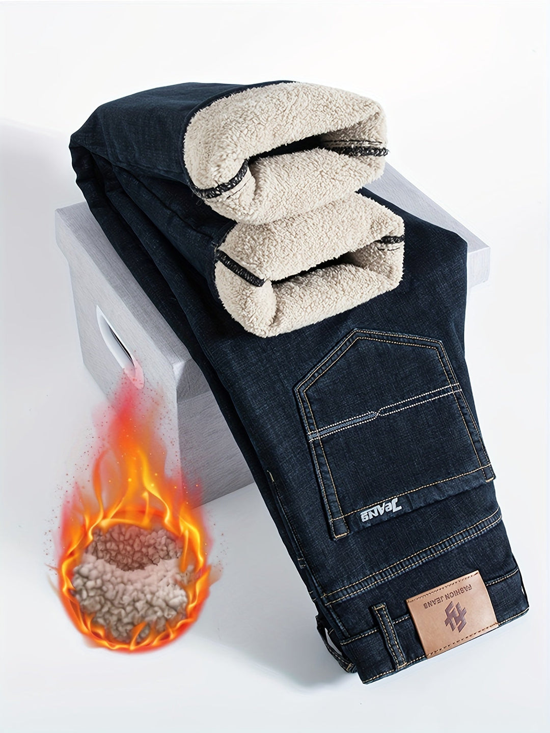 Jean d’Hiver Homme Doublé Polaire, Coupe Droite Stretch