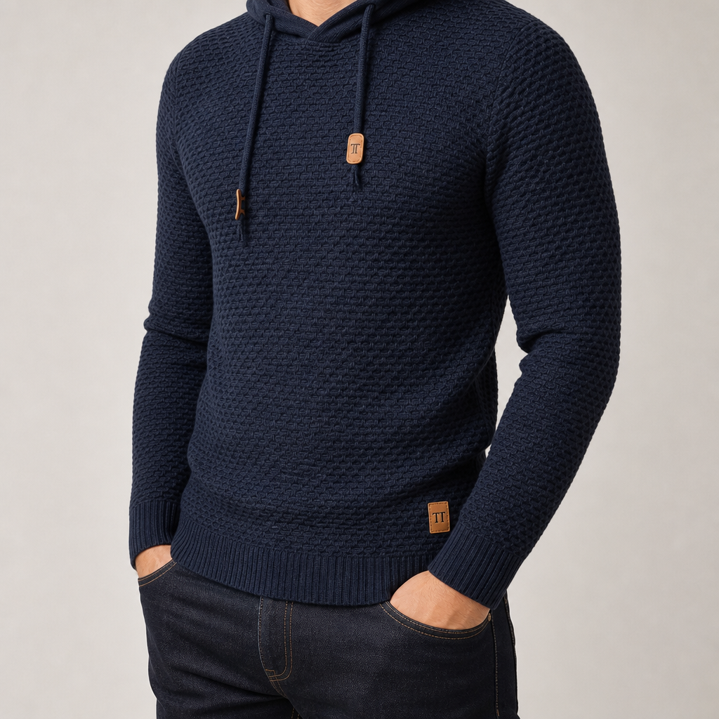 Sweat À Capuche Homme Maille Tressée Cordon De Serrage Et Bords Côtelés