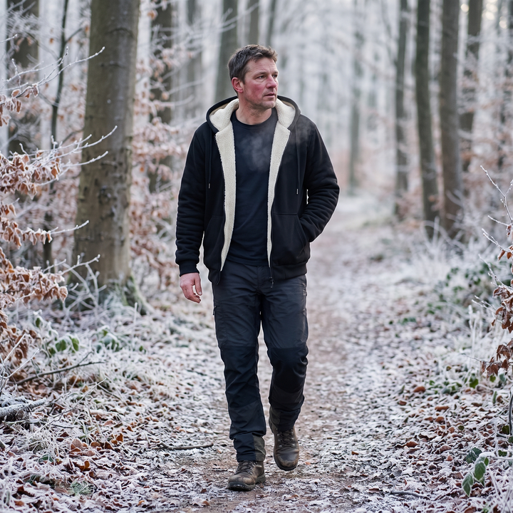 Veste Polaire Homme Doublée Sherpa À Capuche Coupe Vent