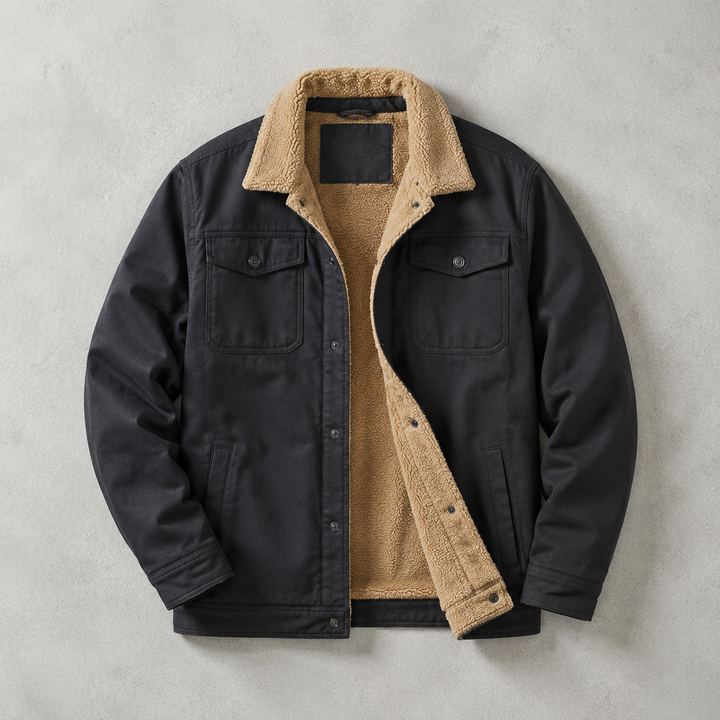 Veste Homme Col Fausse Fourrure Doublure Sherpa Poches Poitrine À Rabat