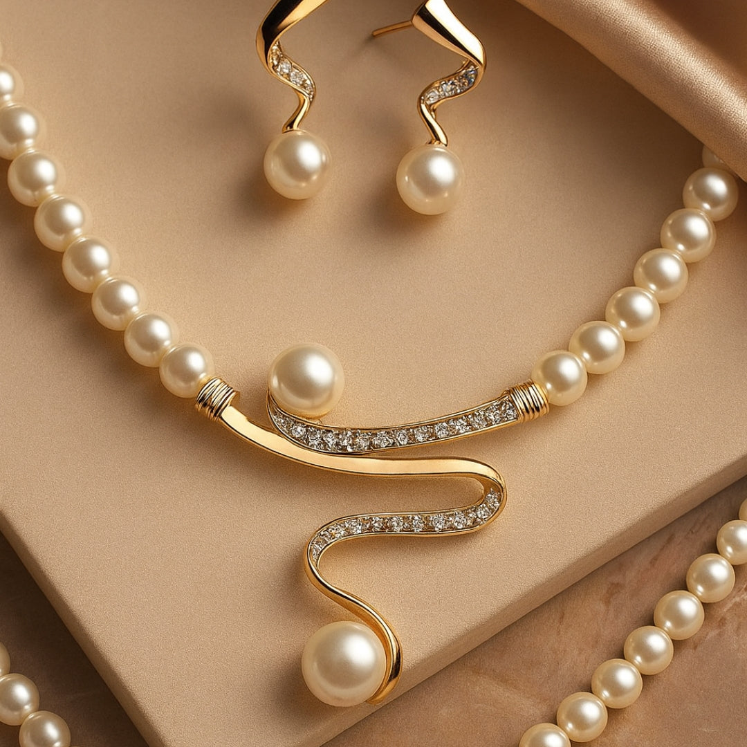 Parure Collier Perles avec Boucles d’Oreilles