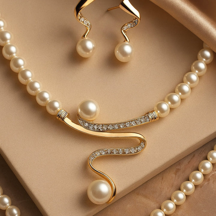 Parure Collier Perles avec Boucles d’Oreilles