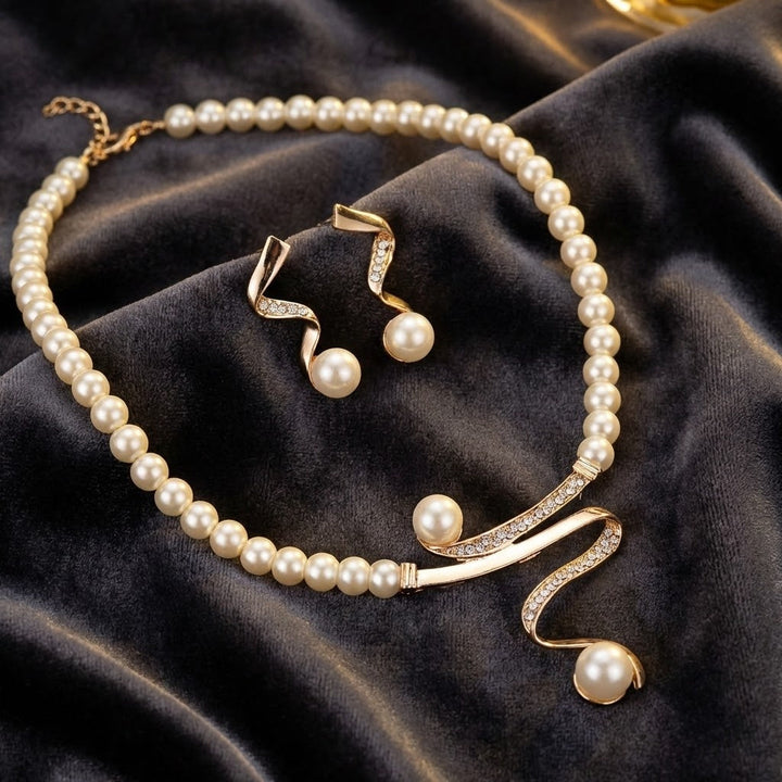 Parure Collier Perles avec Boucles d’Oreilles