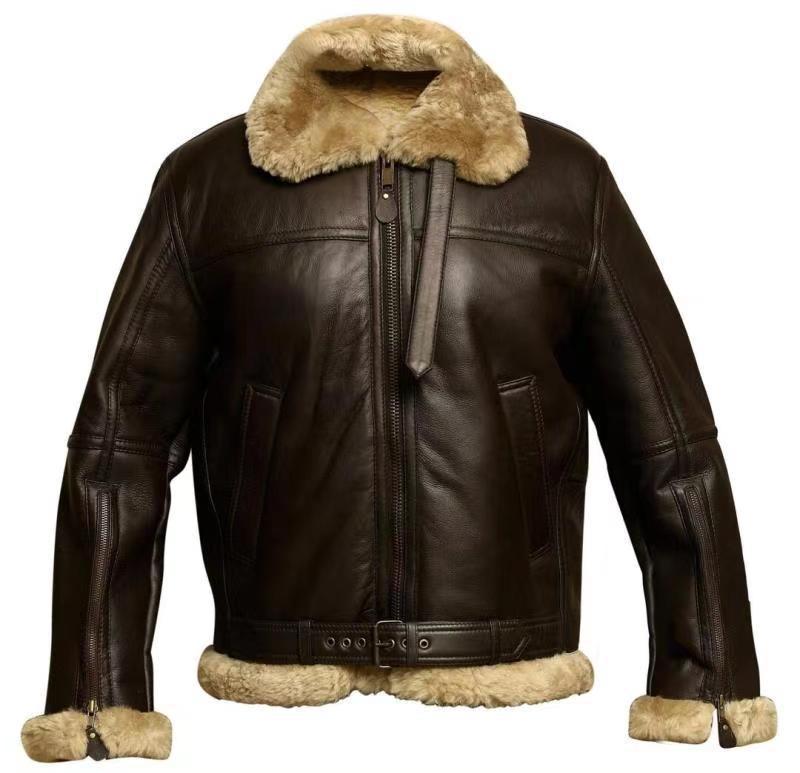 Veste en Cuir Homme Col Fourrure