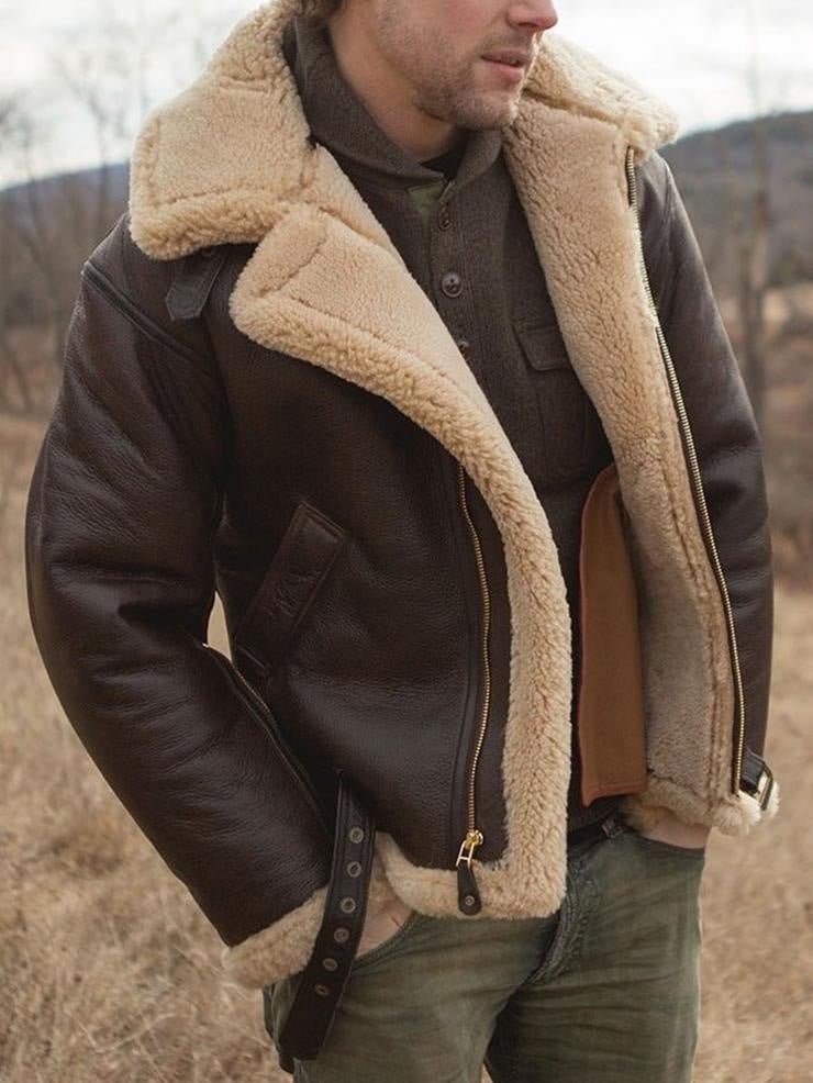 Veste en Cuir Homme Col Fourrure