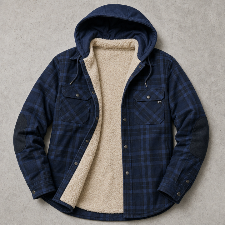 Surchemise Homme À Capuche Doublure Sherpa Carreaux Poches Poitrine