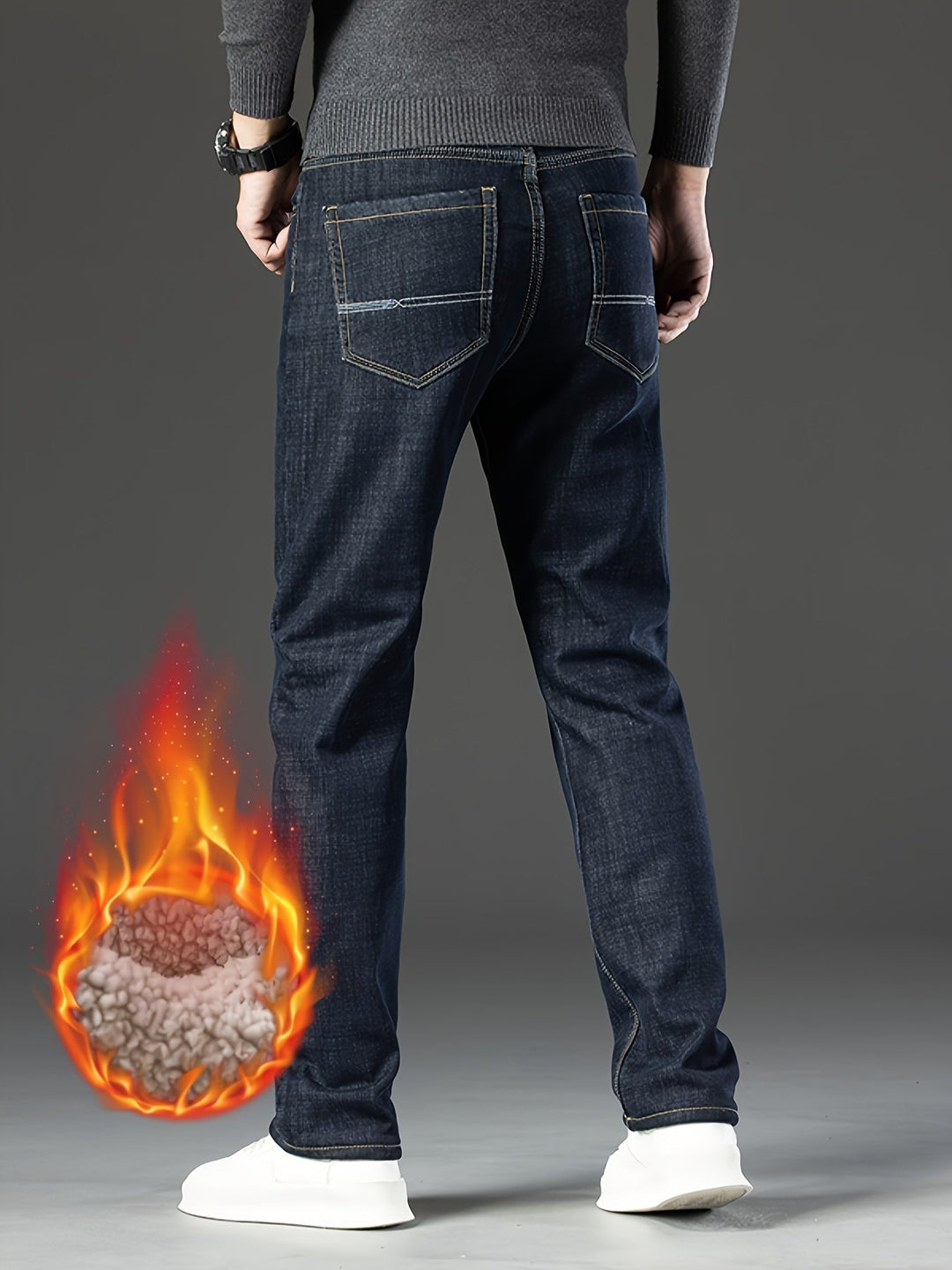 Jean d’Hiver Homme Doublé Polaire, Coupe Droite Stretch