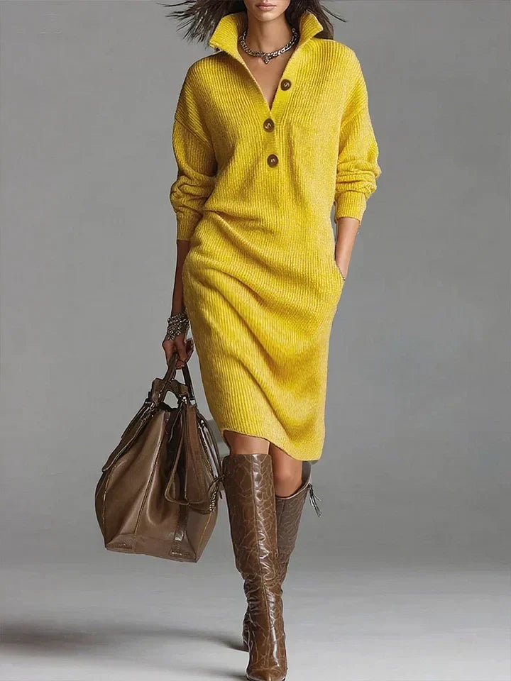Robe Midi Femme avec Col Boutonné et Coupe Confortable