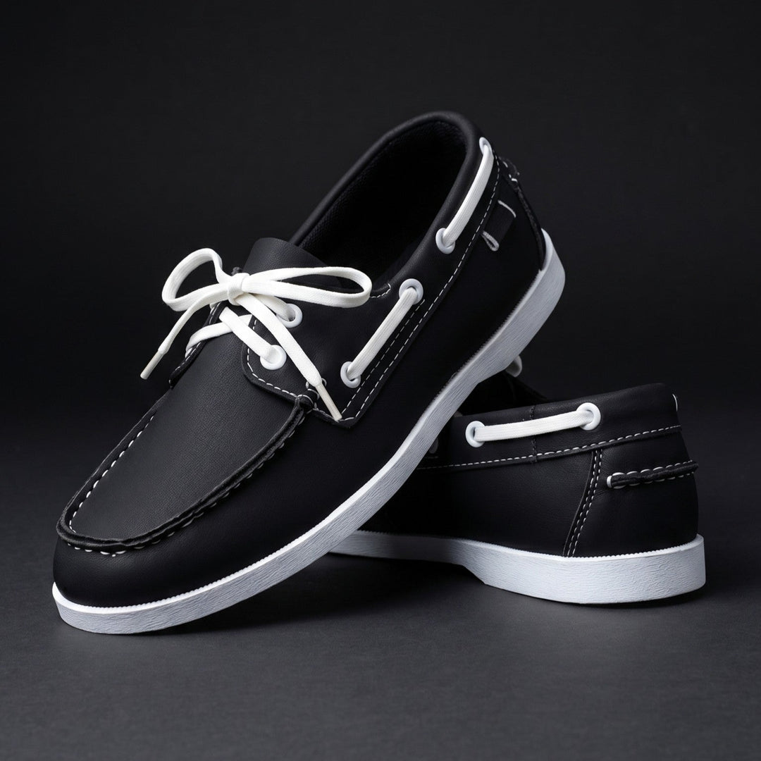 Chaussures Bateau Homme en Cuir Bicolore avec Lacets et Œillets Métalliques