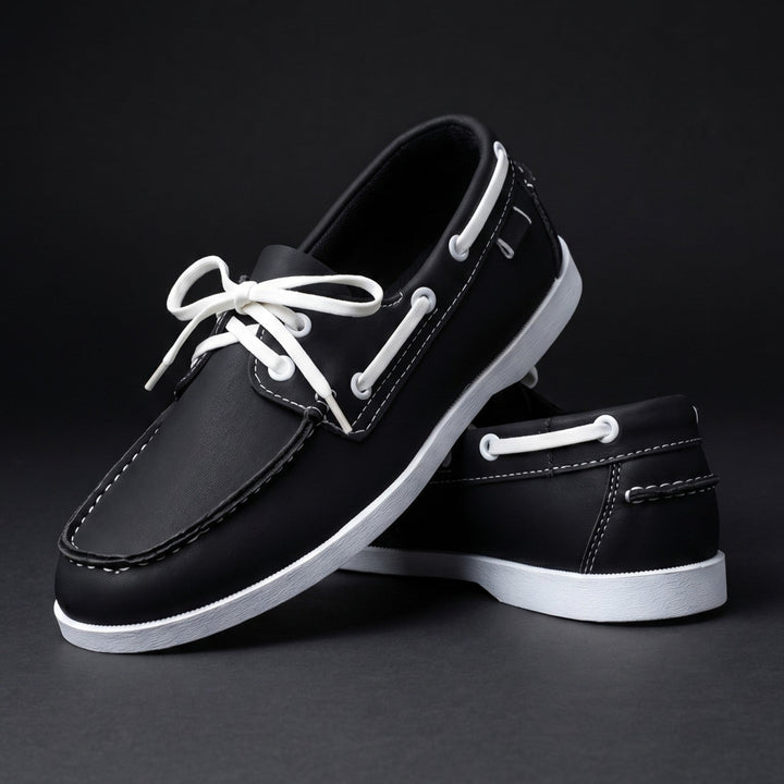 Chaussures Bateau Homme en Cuir Bicolore avec Lacets et Œillets Métalliques