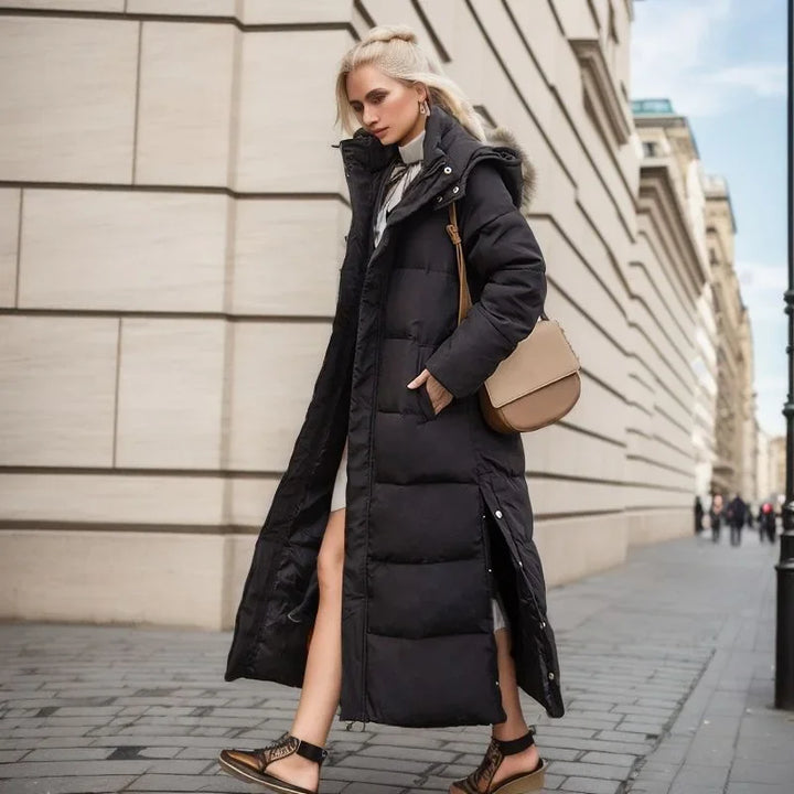 Parka Longue Femme à Capuche Coupe Ajustée pour l’Hiver