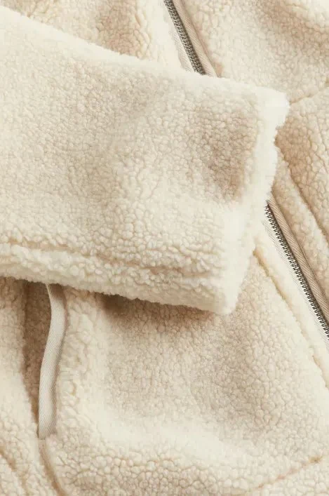 Manteau Teddy Femme Zippé Col Montant Poches Plaquées