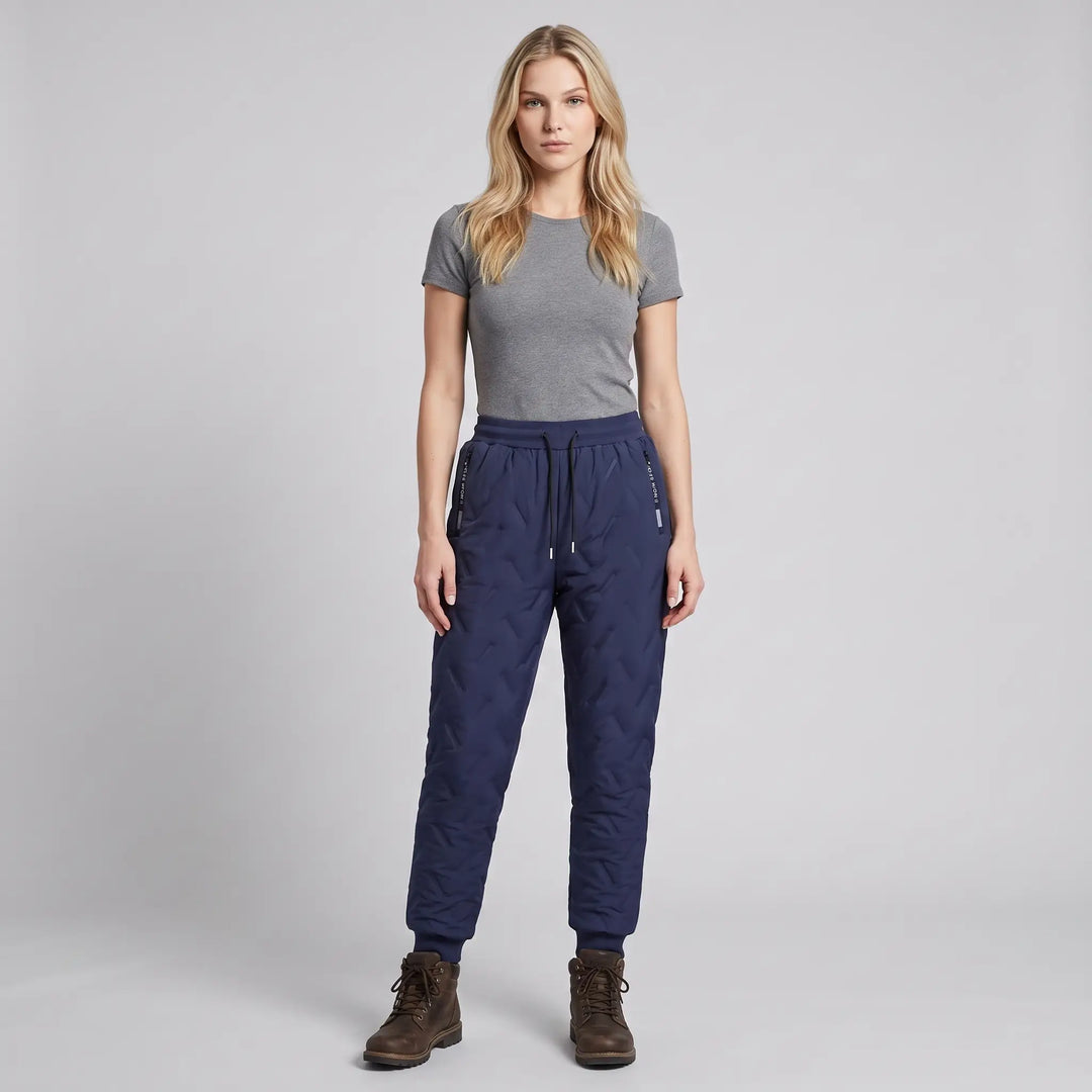 Pantalon d'Hiver Femme Doublé Polaire Matelassé Taille Cordon