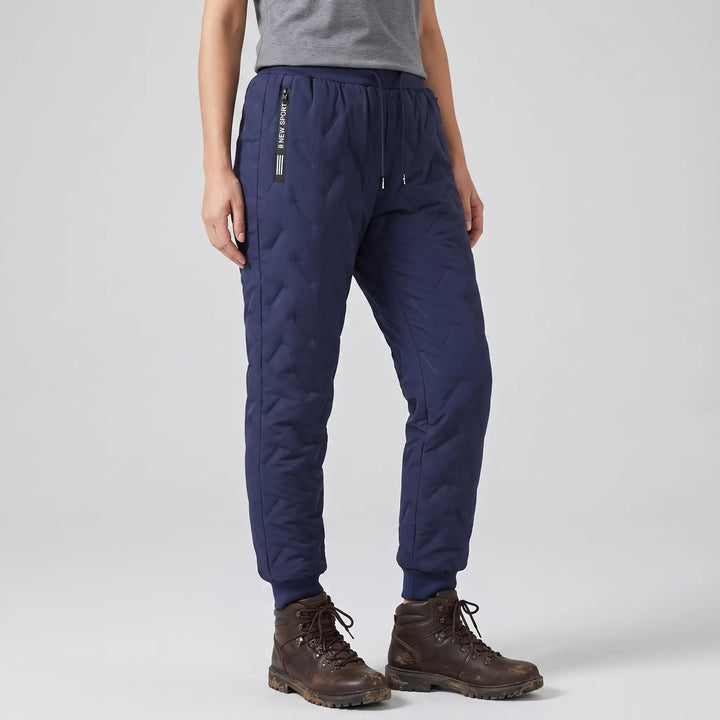 Pantalon d'Hiver Femme Doublé Polaire Matelassé Taille Cordon