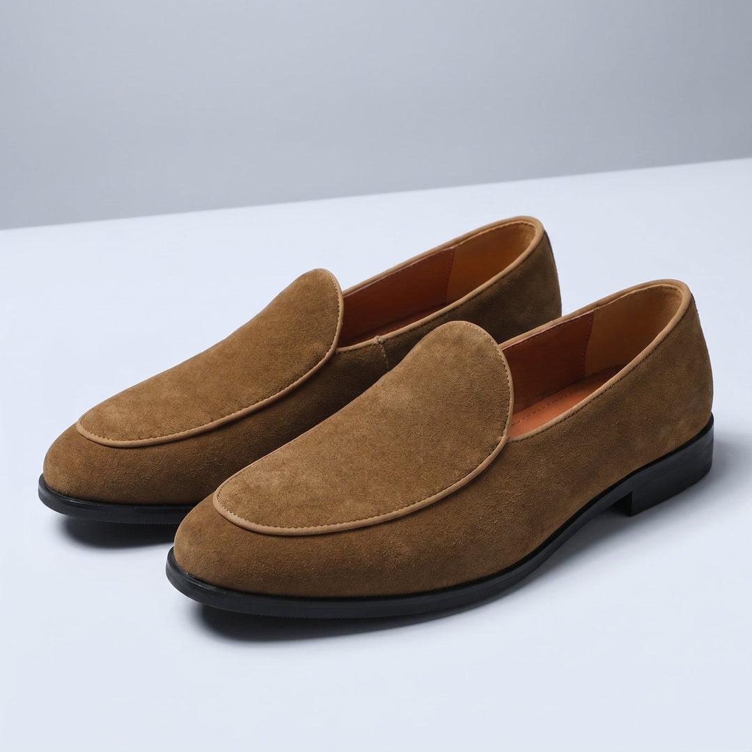 Mocassins Homme en Daim à Enfiler avec Bout Arrondi et Semelle en Cuir