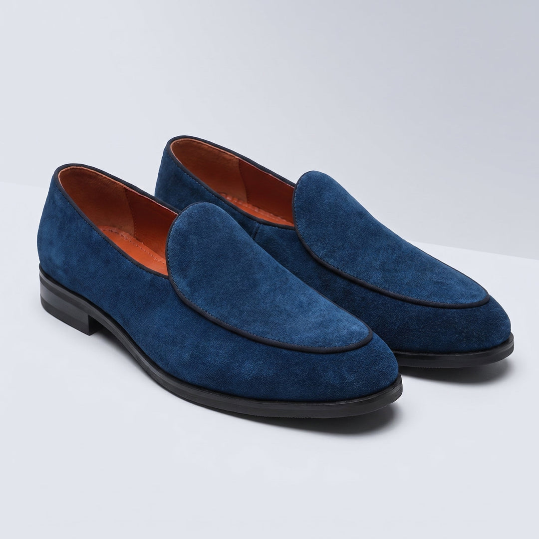 Mocassins Homme en Daim à Enfiler avec Bout Arrondi et Semelle en Cuir
