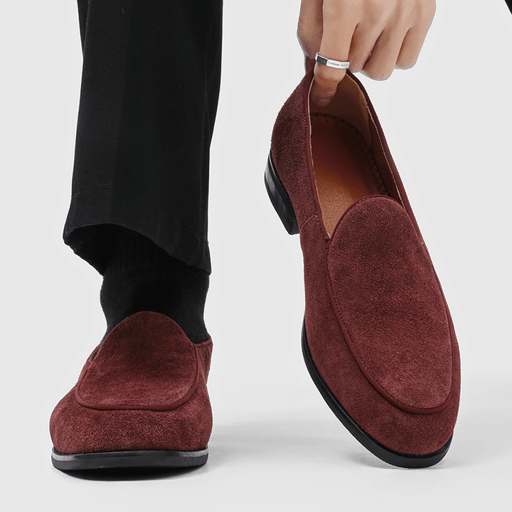 Mocassins Homme en Daim à Enfiler avec Bout Arrondi et Semelle en Cuir
