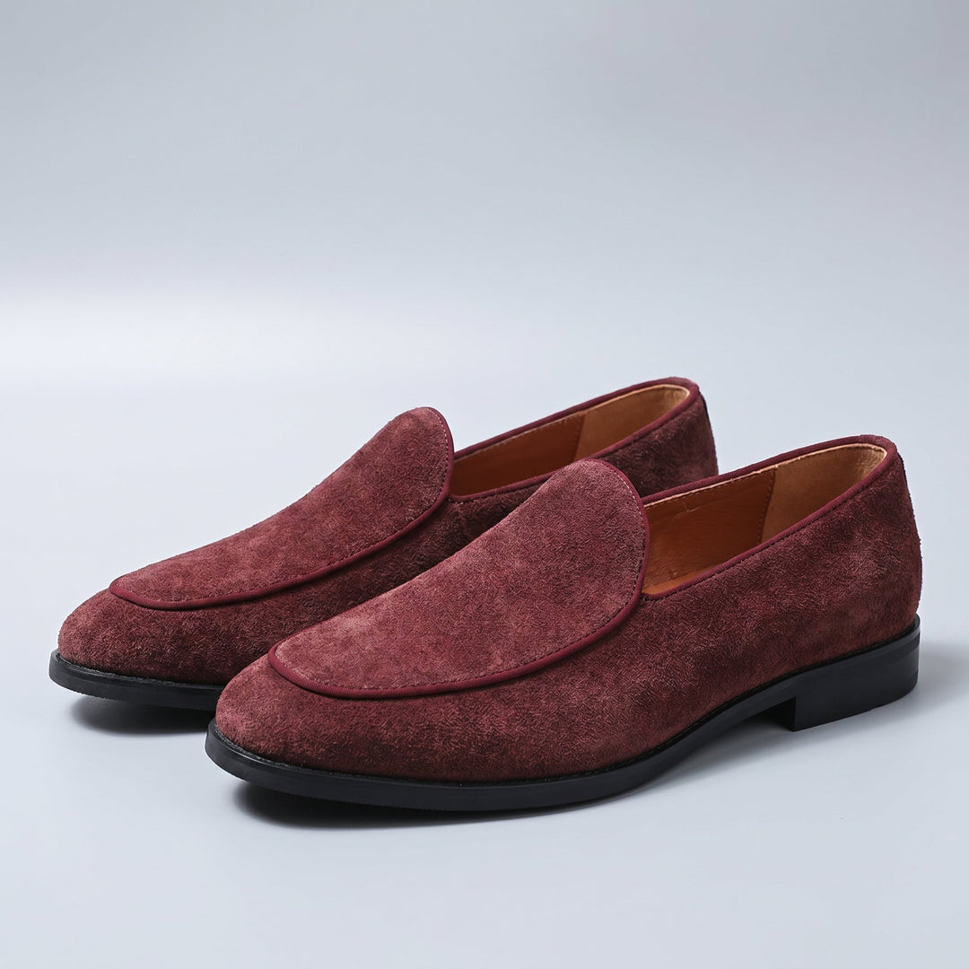 Mocassins Homme en Daim à Enfiler avec Bout Arrondi et Semelle en Cuir