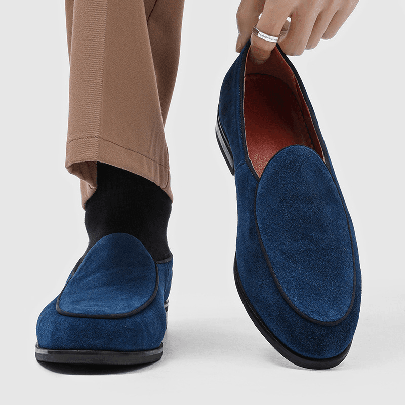 Mocassins Homme en Daim à Enfiler avec Bout Arrondi et Semelle en Cuir