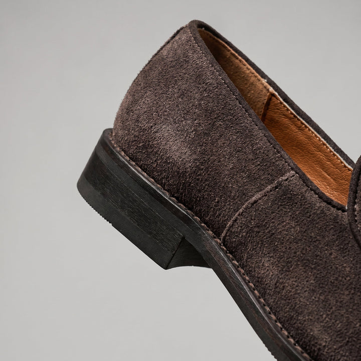 Mocassins Homme en Daim à Enfiler avec Bout Arrondi et Semelle en Cuir