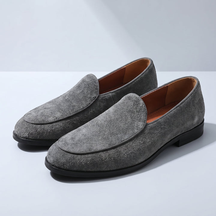 Mocassins Homme en Daim à Enfiler avec Bout Arrondi et Semelle en Cuir
