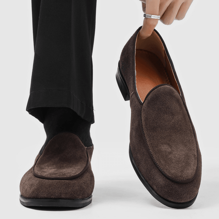 Mocassins Homme en Daim à Enfiler avec Bout Arrondi et Semelle en Cuir