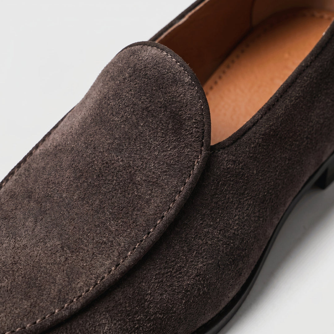 Mocassins Homme en Daim à Enfiler avec Bout Arrondi et Semelle en Cuir