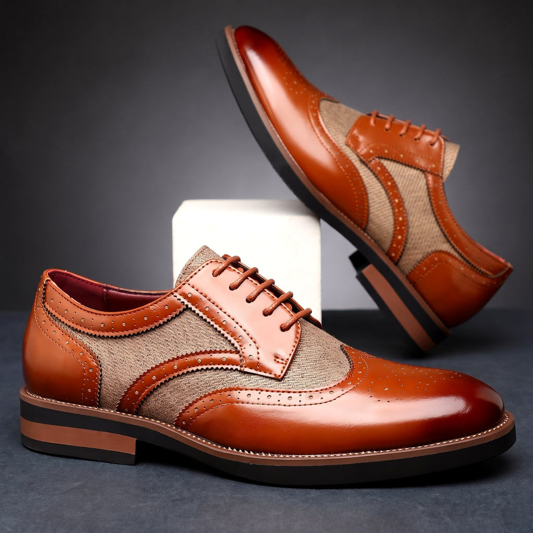 Chaussures Derby Homme en Cuir Bicolore avec Détail Brogue et Lacets