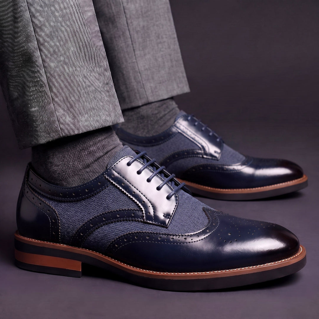 Chaussures Derby Homme en Cuir Bicolore avec Détail Brogue et Lacets