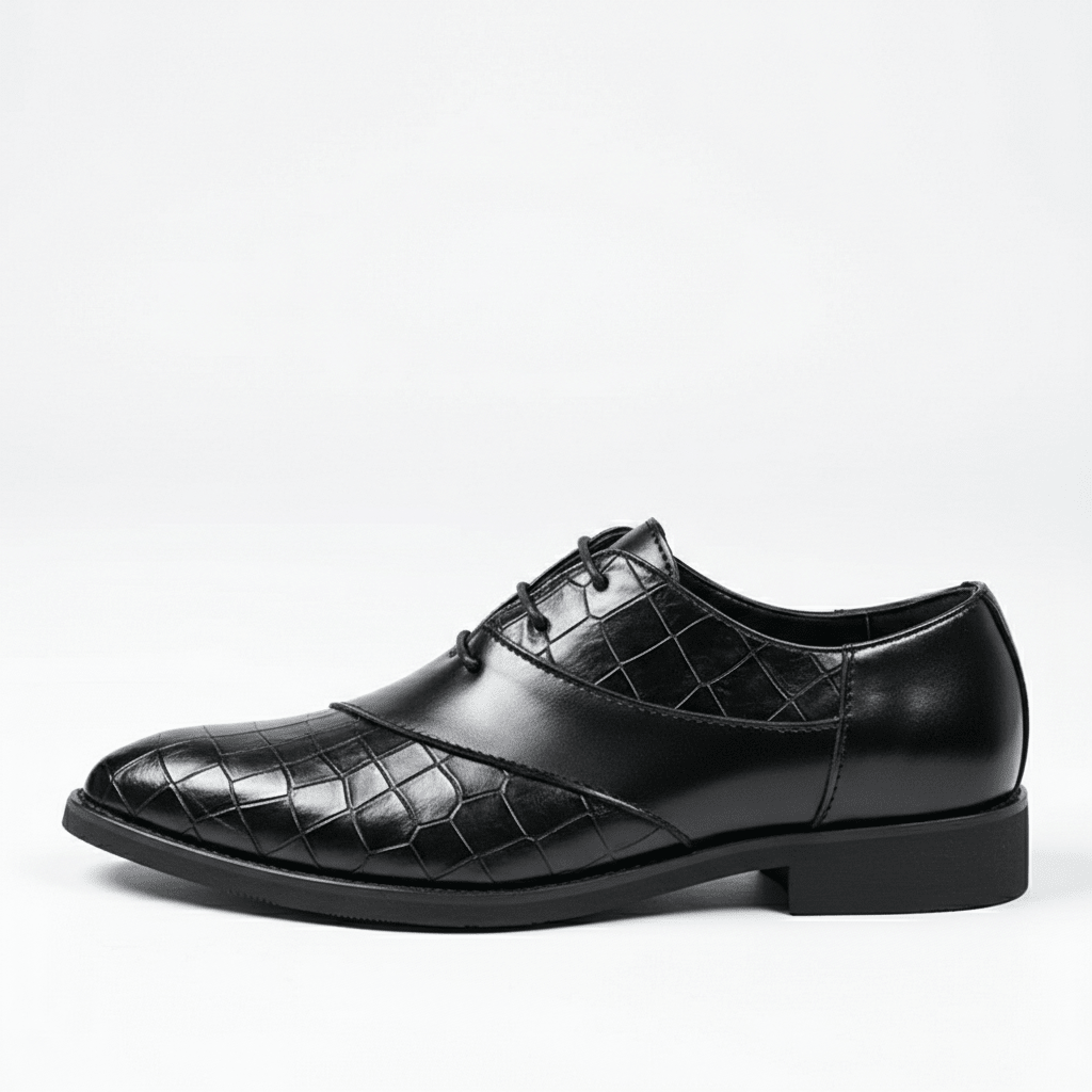 Chaussures Oxford Homme en Cuir effet Croco avec Lacets et Bout Pointu