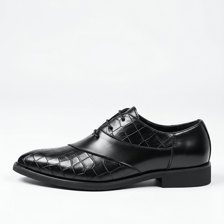 Chaussures Oxford Homme en Cuir effet Croco avec Lacets et Bout Pointu