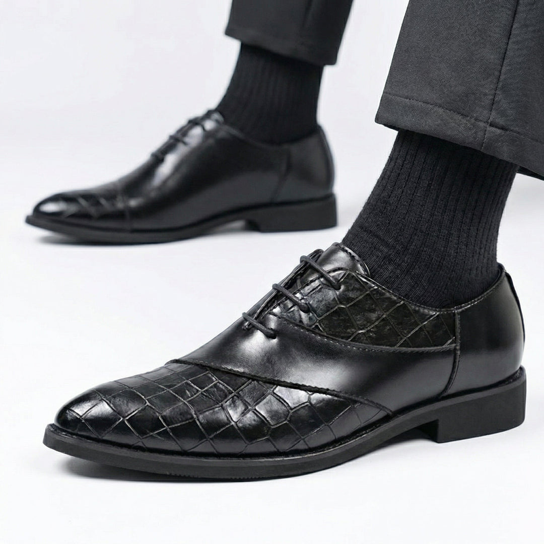 Chaussures Oxford Homme en Cuir effet Croco avec Lacets et Bout Pointu