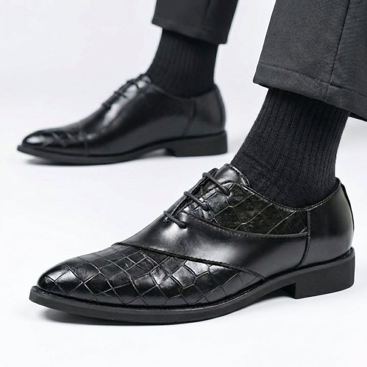 Chaussures Oxford Homme en Cuir effet Croco avec Lacets et Bout Pointu