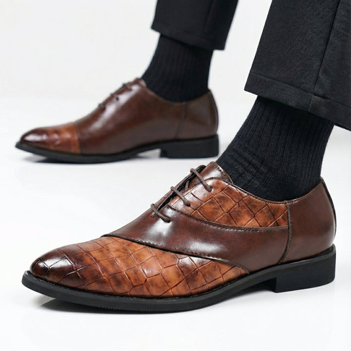 Chaussures Oxford Homme en Cuir effet Croco avec Lacets et Bout Pointu