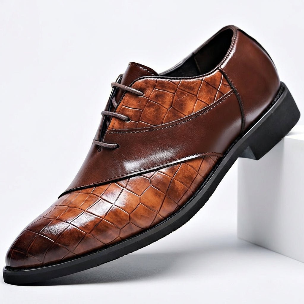 Chaussures Oxford Homme en Cuir effet Croco avec Lacets et Bout Pointu