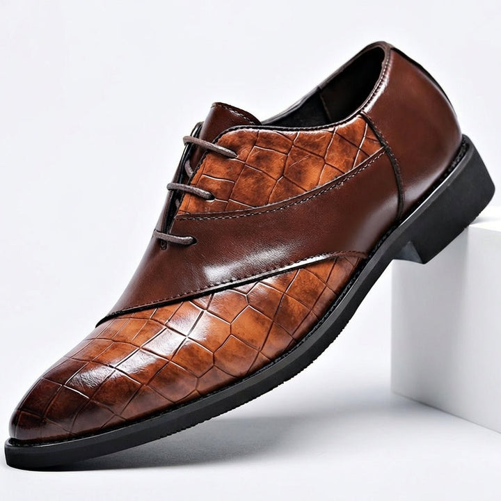 Chaussures Oxford Homme en Cuir effet Croco avec Lacets et Bout Pointu