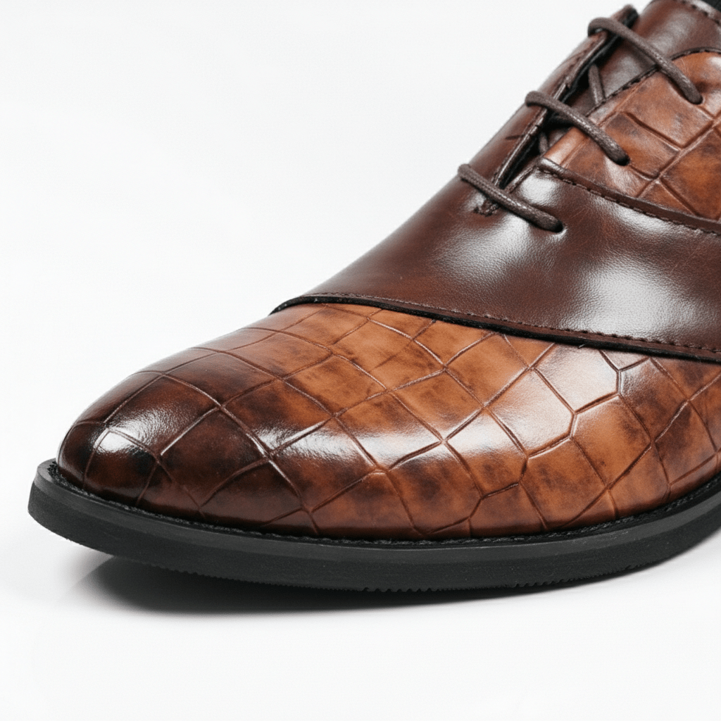 Chaussures Oxford Homme en Cuir effet Croco avec Lacets et Bout Pointu