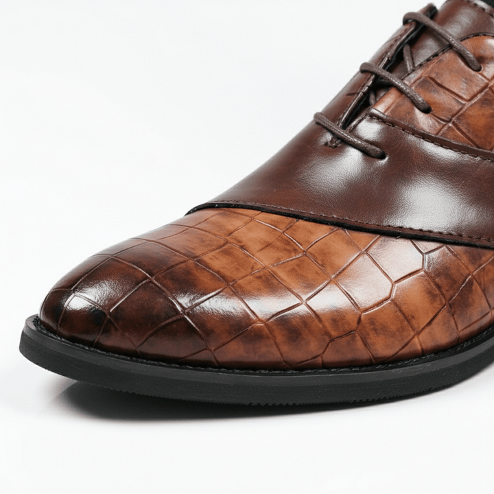 Chaussures Oxford Homme en Cuir effet Croco avec Lacets et Bout Pointu