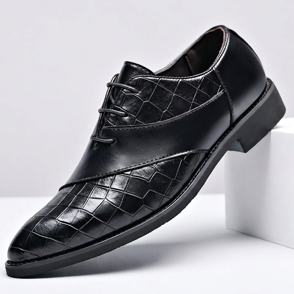 Chaussures Oxford Homme en Cuir effet Croco avec Lacets et Bout Pointu