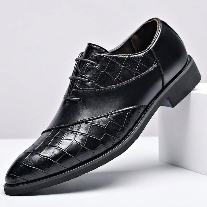Chaussures Oxford Homme en Cuir effet Croco avec Lacets et Bout Pointu
