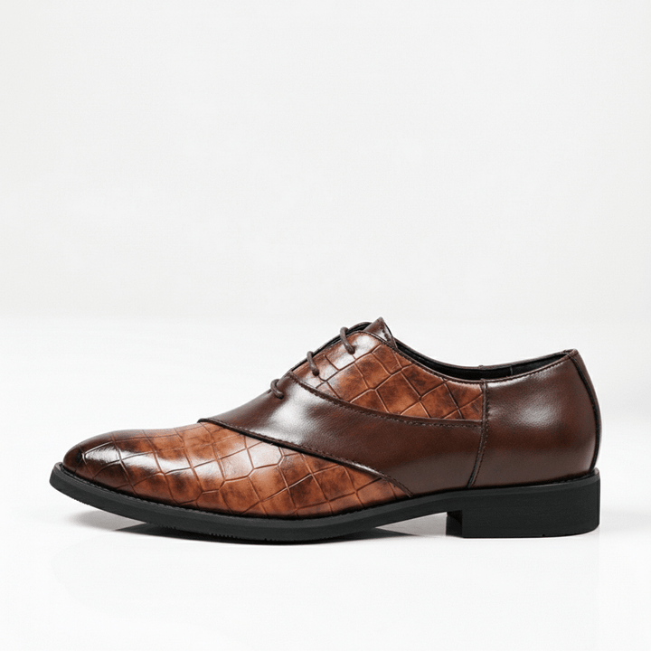 Chaussures Oxford Homme en Cuir effet Croco avec Lacets et Bout Pointu