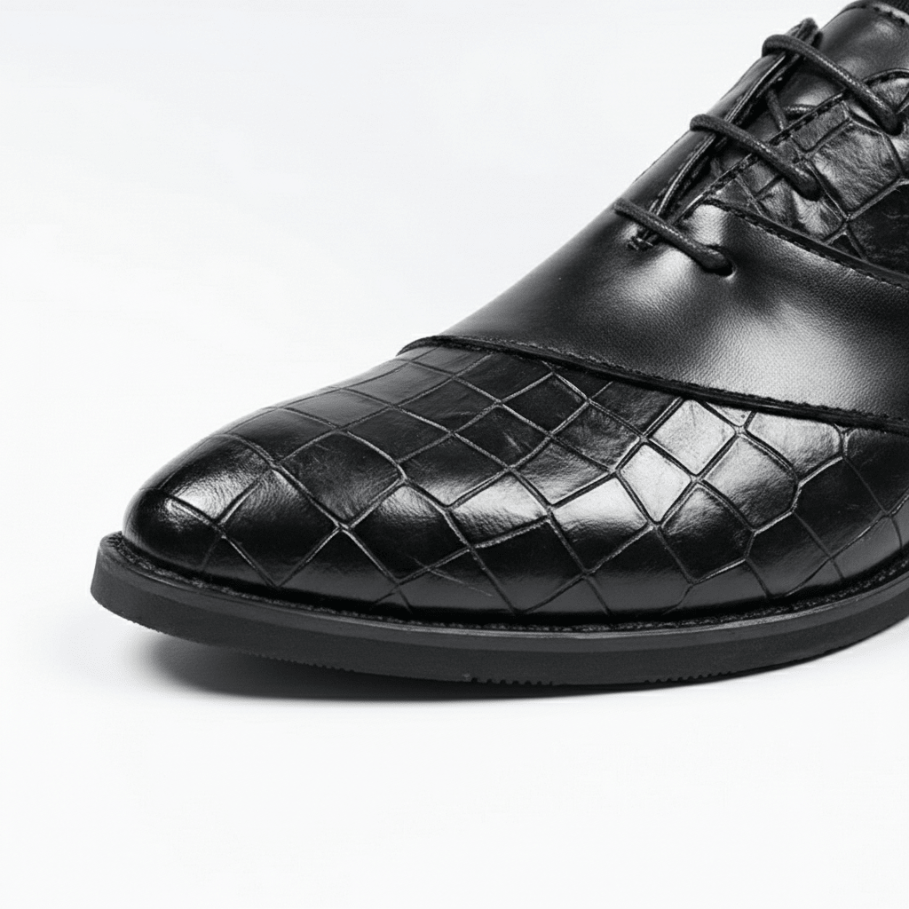 Chaussures Oxford Homme en Cuir effet Croco avec Lacets et Bout Pointu