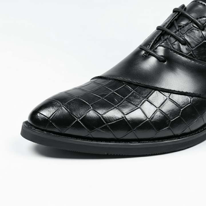 Chaussures Oxford Homme en Cuir effet Croco avec Lacets et Bout Pointu