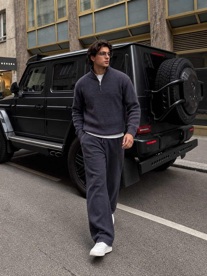 Ensemble En Maille Homme Demi Zip Col Montant Et Pantalon