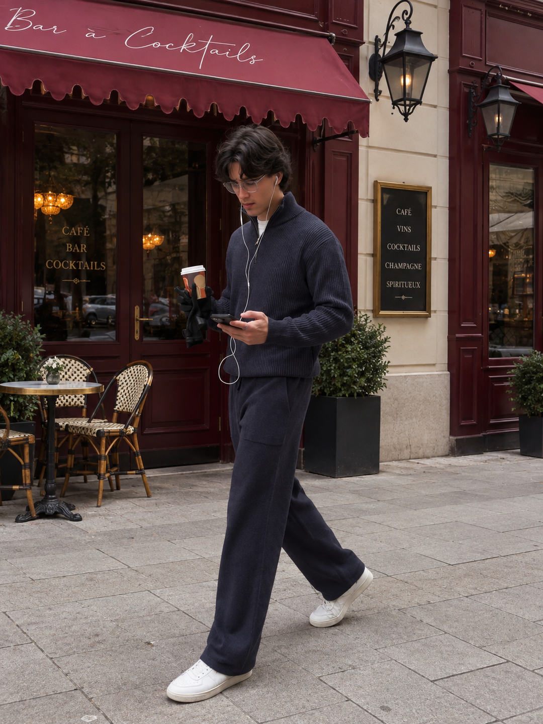 Ensemble En Maille Homme Demi Zip Col Montant Et Pantalon