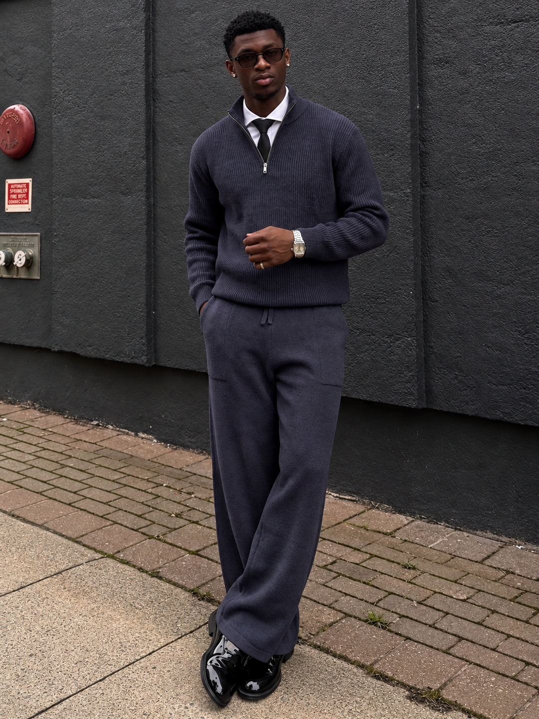 Ensemble En Maille Homme Demi Zip Col Montant Et Pantalon