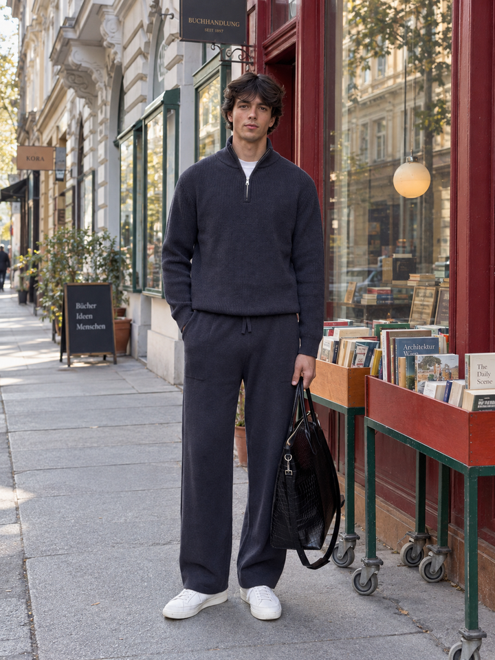 Ensemble En Maille Homme Demi Zip Col Montant Et Pantalon